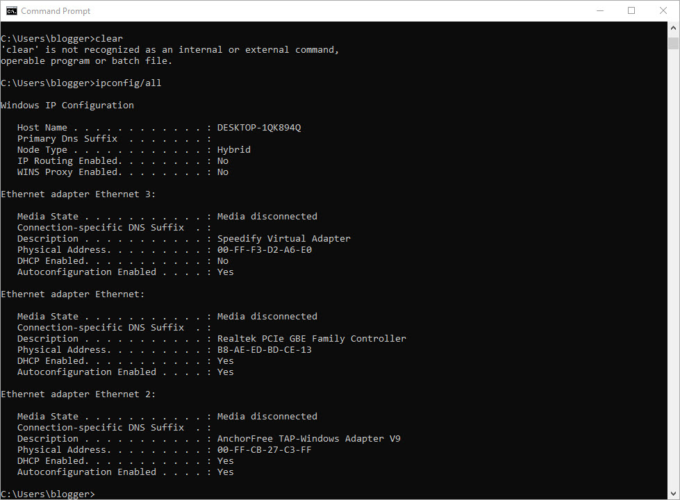 mac address windows 10